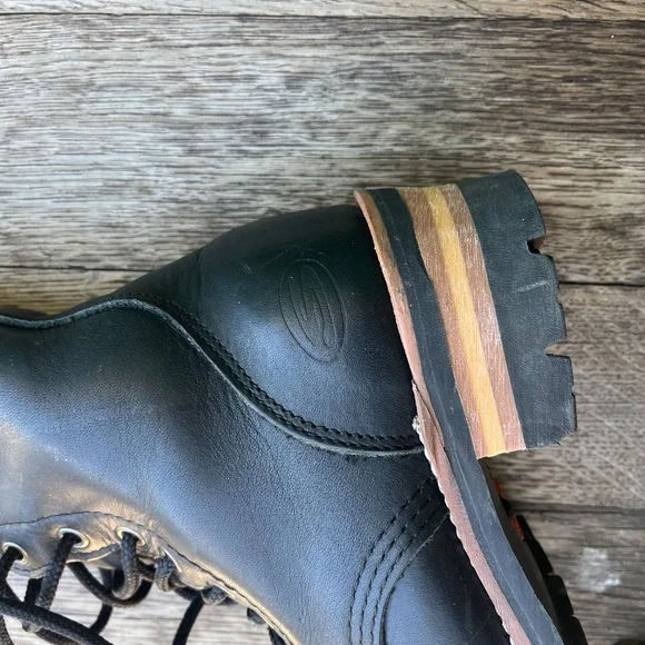 90s knee high lace up boots genuine leather logger black Skechers goodyear welt - Picture 14 of 16